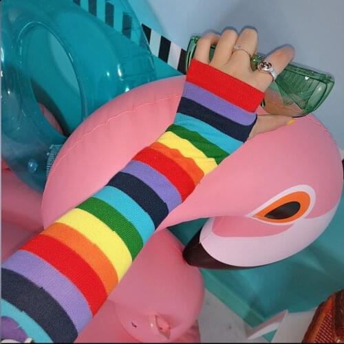 Fashion Warmer Knitted Long Fingerless Gloves Y2K Women Girls Striped Elbow Gloves Elbow Mittens Party Accessories Gift