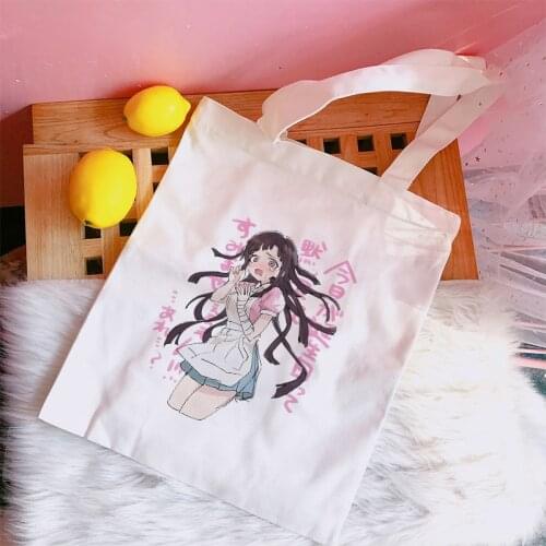 Cartoon Canvas Shopping Bag Mikan Tsumiki Japan Anime Women Shoulder Bag Eco Handbag Tote Bags Reusable Grocery Shopper Bags