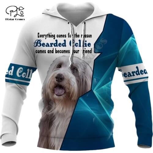 Mens Funny bearded collie Dogs 3d print hoodies autumn long sleeve Sweatshirts women pullover tracksuit hood hoody outwear