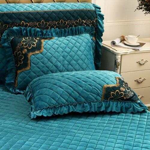 2pcs Fannel Pillow Case Luxury 48x74cm Velvet Pillow Cover Quilted Lace Bed Decorative Rectangle Pillow Shams Warm Solid Color