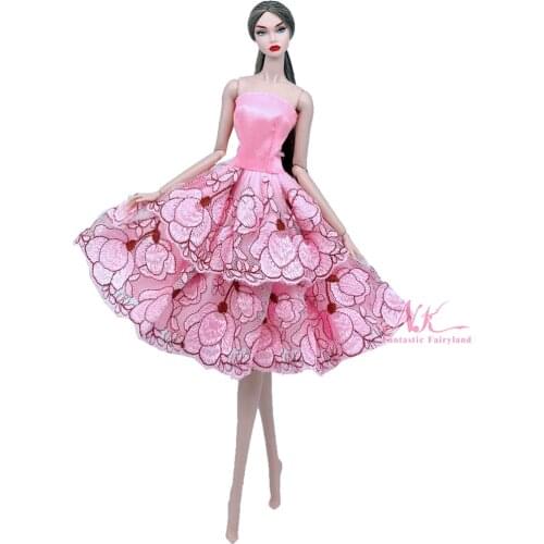NK 1 Pcs Princess Fashion Outfits Dancing Skirt Pink Lace Dress For Barbie Doll Accessories For 1/6 Doll Party Gown Bridal Dress