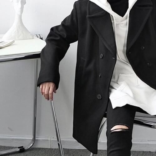 New Autumn and Winter British Style Yuppie Shuai Han version of the material coat solid color mens coat in long