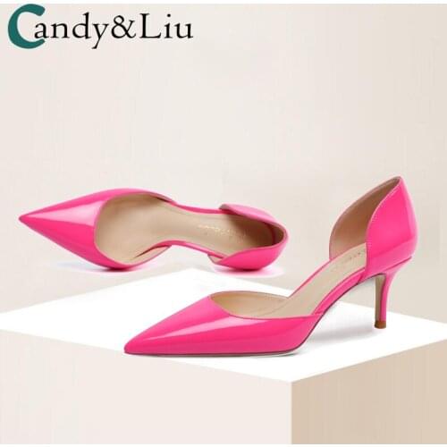Sexy Hollow High Heels Women 2021 Spring and Autumn New Celebrities 6cm Rose Red Patent Leather Pointed Thin Heel Women