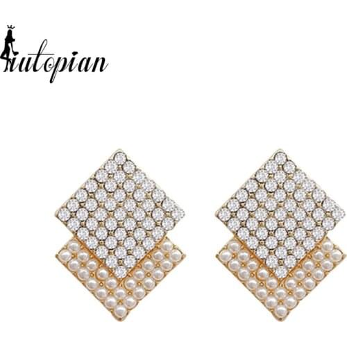 Iutopian New Arrival Fashion Square Pearl Stud Earrings For Women S925 Needle Anti Allergy Daily Jewelry #HJ095
