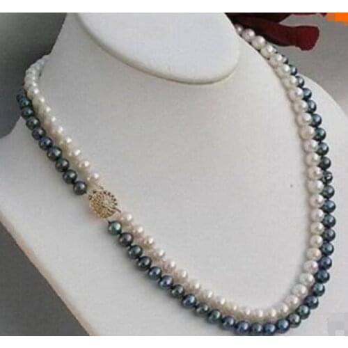 2 rows 8-9 mm black + white Akoya SOUTH SEA pearl necklace 18" Factory Wholesale price Women Gift word JewelryCZ Luxury Ms. girl