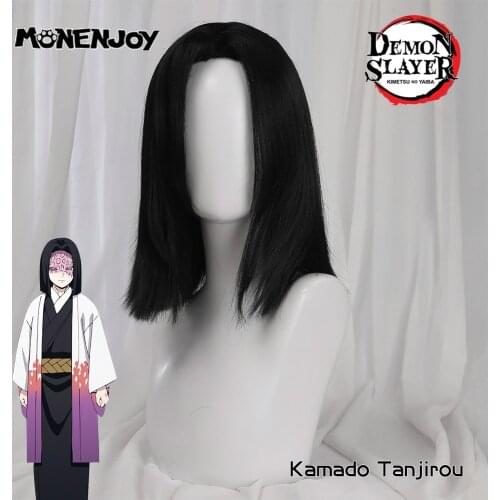 Monenjoy Demon Slayer Ubuyashiki Kagaya Cosplay Wig Black Anime Cos Hair