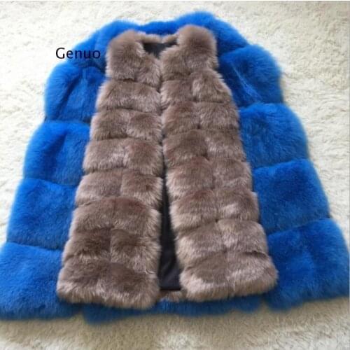 90Cm Luxury Women Faux Fur Jackets Sleeveless Slim Long Faux Fur Vest Gilet Furry Warm Winter Overcoat Women Plus Size