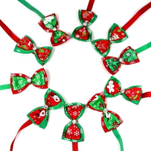 Christmas Pet Dog Cat Necklace Adjustable Strap For Cat Collar Dogs Pet Dog Bow Tie Puppy Bow Ties Dog Pet Christmas Decoration