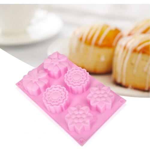 6 Grids Flower Silicone Cake Mold Handmake DIY Bread Mould Mooncake Tools Decor Cake Decorating Tools Kitchen Accessories