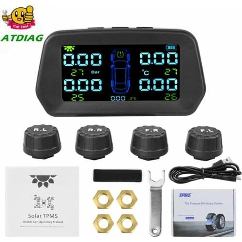 TPMS Car Tire Pressure Alarm Monitor System Real-time Display Attached to glass wireless power tpms with 4 sensors