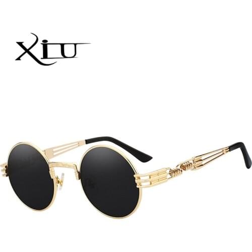 XIU Classic Vintage Steampunk Sunglasses Women Round Metal Sunglasses Brand Design Fashion Glasses Oculos UV400
