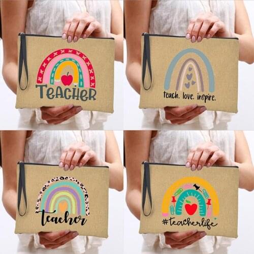 Rainbow Teacher Print Makeup Bags Women Cosmetic Case Travel Toiletries Organizer Tote Female Purse Clutch Pencil Bag Best Gifts
