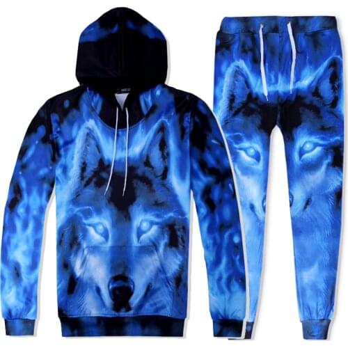 SzBlaZe Animal Blue Wolf 3D Print Hoodies Unisex Autumn Sweatshirts Long Sleeve Fashion Pullovers Pant Casual Clothing