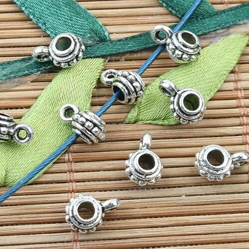 Tibetan Silver color round spacer bail charms 80pcs EF0029