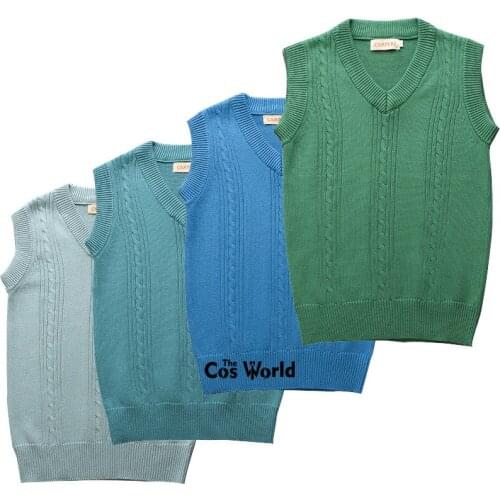 4 Colors S-XXL Spring Autumn Sleeveless Knit Vests Pullovers V Neck Sweaters For JK School Uniform Student Clothes
