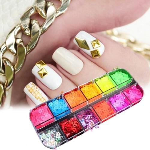 12Grids/Box Nail Glitter Sequin Ultra Thin DIY Mini Fluorescent Manicure Art Slices for Female