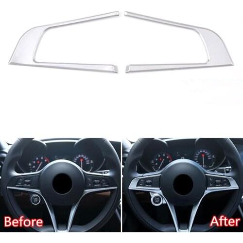 YAQUICKA 2Pcs/setCar Steering Wheel Switch Button Trim Strip Sticker For Alfa Romeo Giulia Stelvio 2017 LHD Interior Car-styling