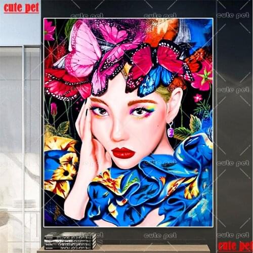 Diamond mosaic Beautiful woman with butterfly Diamond Painting set rhinestone pictures embroidery 5d diy diamond puzzle Decor
