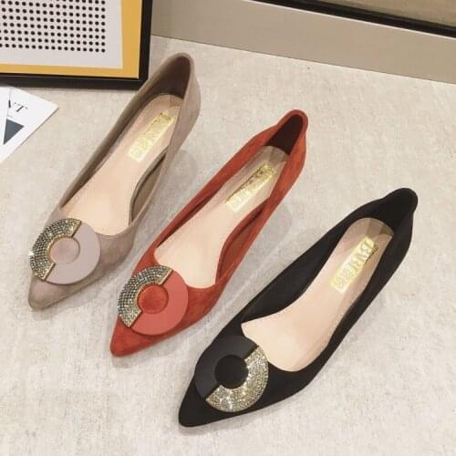 French girl temperament suede high-heeled shoes2020 new versatile single shoes with pointed stiletto shoes for women heels women