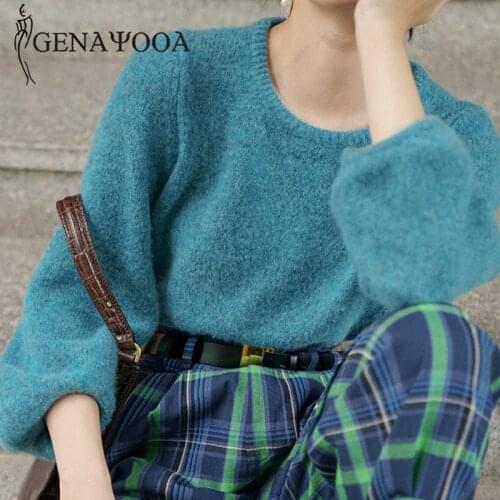 Genayooa Ladies Pullover Sweater Women Winter Casual Long Sleeve O Neck Soft Knit Sweater Women Solid Loose Jumper Korean Chic