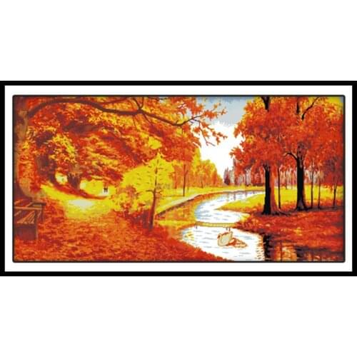 Golden Autumn good Luck Cross Stitch Kit Landscape Patterns Cross Embroidery Kit 14CT 11CT Printed on Canvas DIY for Needlework
