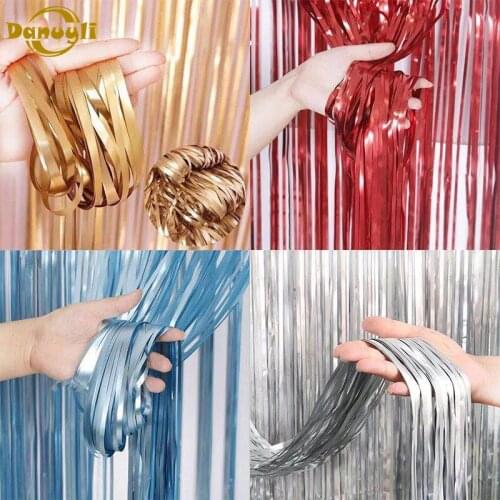 1pcs 2 meters matte metal color fringed rain curtain birthday party arrangement background wall wedding decoration supplies