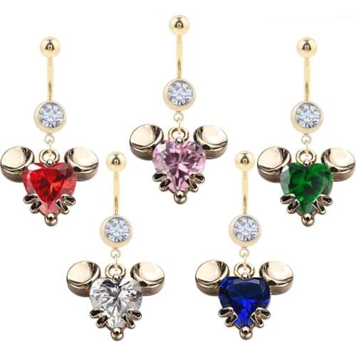 1PC Sexy Belly Bar Belly Button Rings Belly Piercing CZ Crystal Mouse Rhinestone Body Jewelry Navel Piercing Rings Drop Shipping