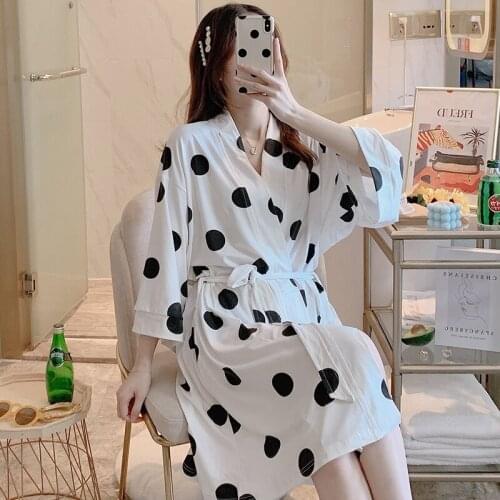 2020 Autumn Long Sleeve Polka Dot Modal Sexy Lingerie Robes Home Dress for Women Bathrobe Sleepwear Homewear Night Gown Nighty