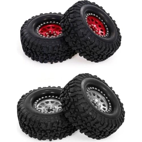 4PCS High Grip 2.2 Inch RC Tire Metal Beadlock Rims Wheel for Traxxas Hsp Rc4Wd Tamiya Axial Scx10 D90 Black & Red+Black