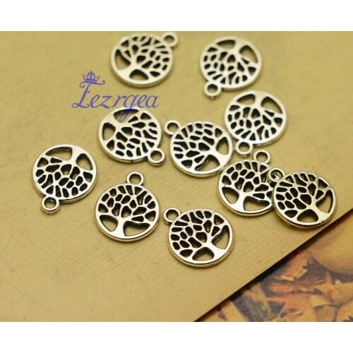 50pcs/lot--13x11mm, tree cham,Antique Silver plated Tree Round charms ,DIY supplies, Jewelry accessories
