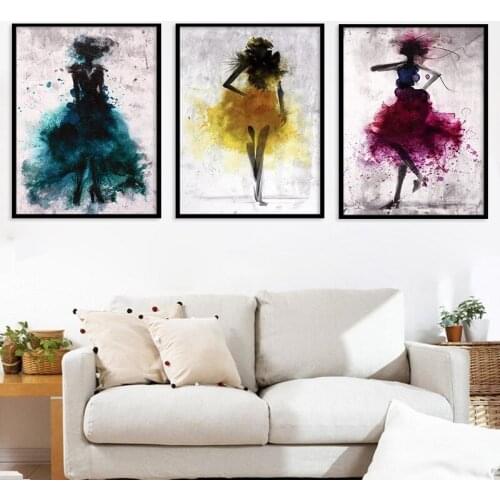 Abstract Watercolor Dress Girl Decorative Canvas Painting Modern Minimalist Living Room Wall Painting Cuadros Decoracion Salon