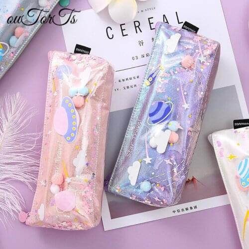 Star Pencil Case Glitter Large Capacity Pencilcase School Pen Makeup Case Supplies Pencil Bag School Box Pencil Pouch Stationery