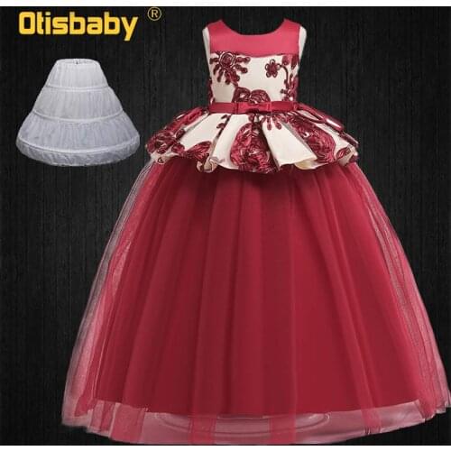 Kids Floral Tulle Long Pageant Floor Length Gowns Elegant Party Princess Dress Tangles Wedding Ceremony Dresses Age 10 12 13 14