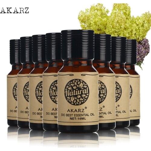 AKARZ Famous brand value meals Peony Verbena Frangipani tea tree Jasmine Peppermint Eucalyptus Violet essential Oils 10ml*8