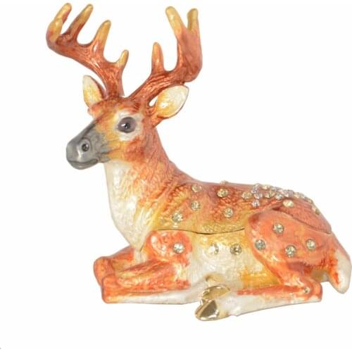 Jewelled Deer enameled trinket box fawn animal jewelry case for her pewter figurine collectable miniature