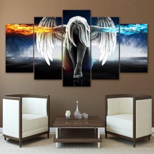 HD Modern Paintings Printed Posters Home Decor 5 Panel Angel With Wings Living RoomTableau Wall Art Modular Canvas Pictures