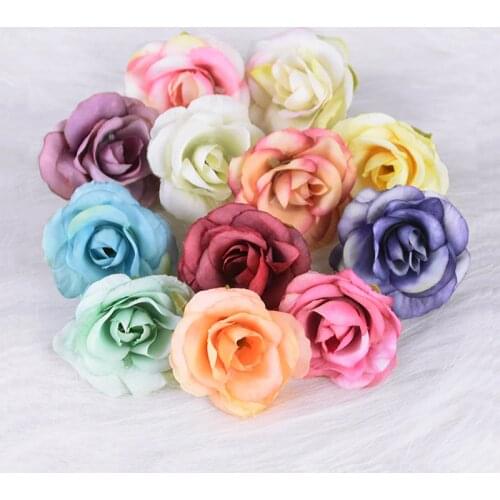 20/50pcs 4cm Silk Flower Artificial Flower Head Fake Rose DIY Wreath Headdress Garland Craft Wedding Home Decor Scrapbook Access