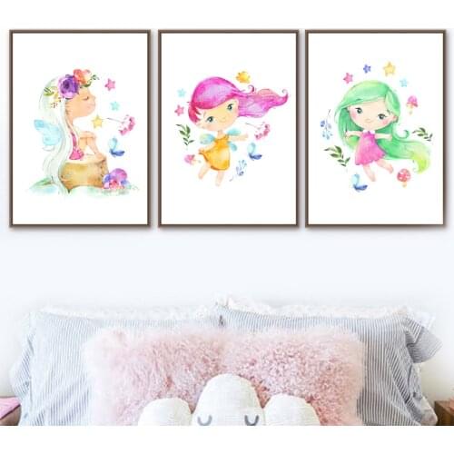 Girl Flower Crown Butterfly Wall Art Canvas Painting Nordic Posters And Prints Wall Pictures For Baby Kids Room Decor