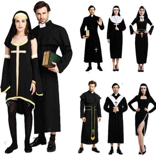 Adult Clergyman Priest Costume Men Religious Missionaries Pastor women Nun Costumes Halloween Purim Party Mardi Gras Dress