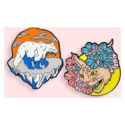 Creative Cartoon Lonely Polar Bear Badge Haughty Cat Flower Metal Enamel Brooch Fashion Cute Lapel Backpack Jewelry Accessories