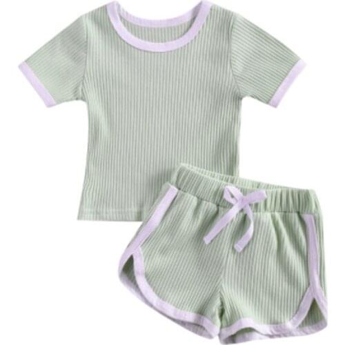 0-3 Years Toddler Newborn Baby Boy Girl Summer 2-piece Outfit Set Short Sleeve Solid Color Tops+Shorts Set