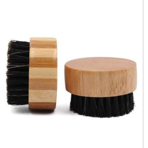 1PCS Small Round Brush Boar Bristle Natural Bamboo Wood Beard Brush&Mustache brush For Gentlemen Beard Care Engrave Logo 5.5CM