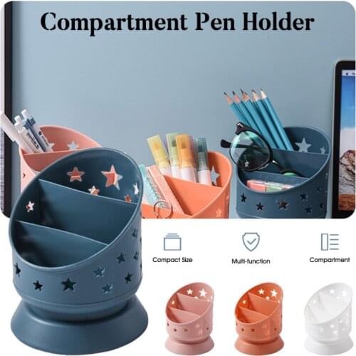 Round Pen Holder PP Star Hole Multi Function Desktop Organizer 3 Compartments Basket Office Household Makeup Pen Holder