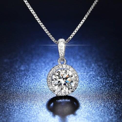 Trendy Female Crystal Round Pendant Necklace Charm Silver Color Chain Necklaces For Women Cute White Zircon Wedding Necklace