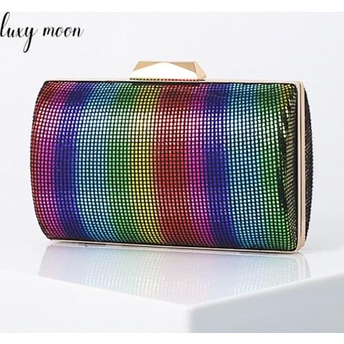 Fashion Sequin Clutch Purse Rainbow Color Womens Evening Bag Elegant Handbag Party Purse High Quality Shoulder Bag ZD1864