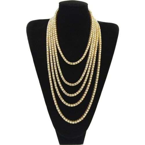 Fashion 1 Row Alloy Mens Hip Hop Necklace Bling Bling Iced Out Tennis Single Row Chain Necklace