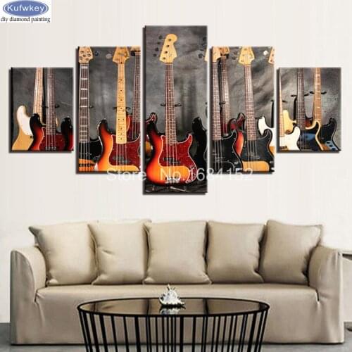 5Pcs 3D Full Square Diy Diamond Painting Cross Stitch Guitar Collage Pictures Music Diamond Embroidery Pattern Room Decor A211