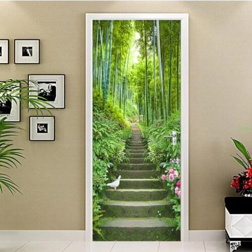 3D Wallpaper Green Bamboo Ladder Photo Wall Door Mural Living Room Bedroom Restaurant PVC Self Adhesive Waterproof Wall Covering