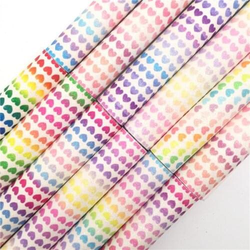 Onefly Valentines Rainbow Hearts Printed Glitter Leather Fabric With Soft Felt Backing For Bow DIY handbags shoes FZ021A