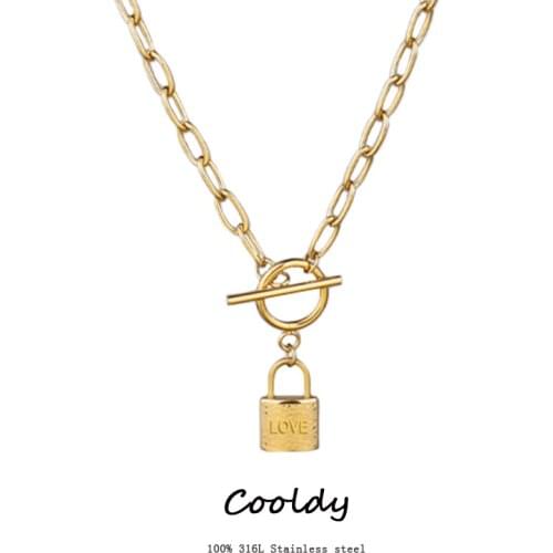 Women Lock Necklaces Stainless Steel Necklaces For Women Coin Padlock Necklace Geometric Long Chain Necklaces Jewelry